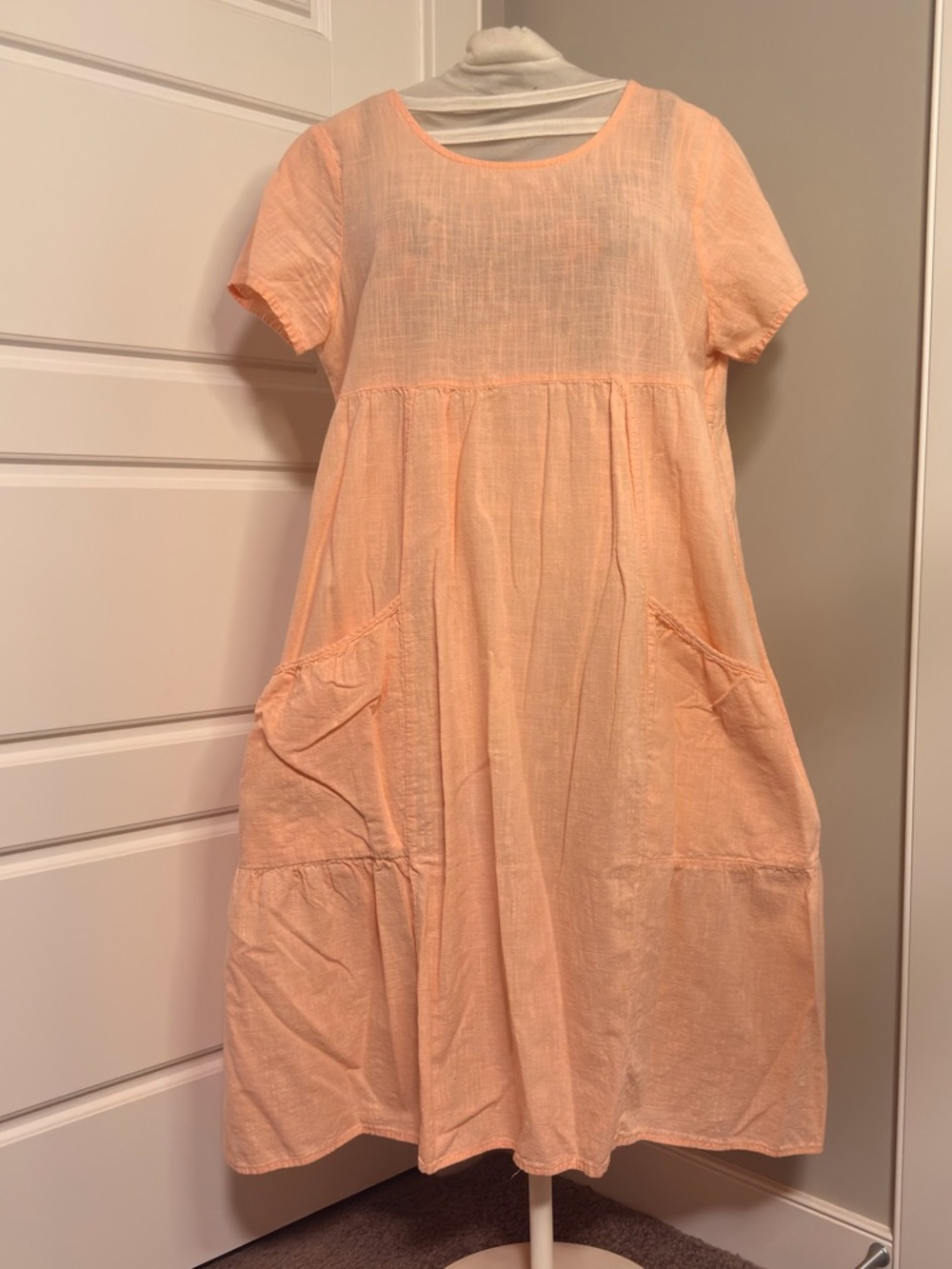 Zanzea Peach Short-Sleeve A-Line Dress